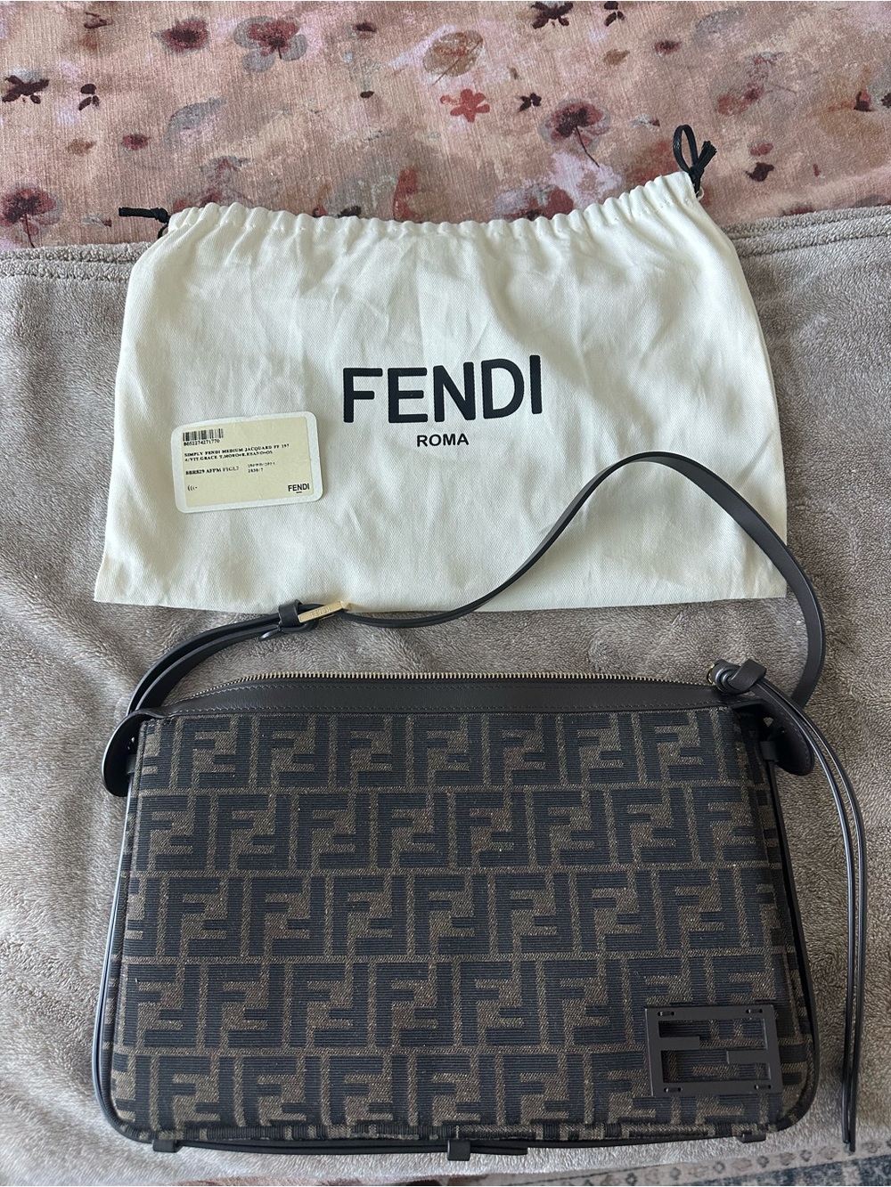 Fendi FF Logo Shoulder Bag in Brown and Black